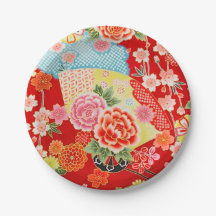 Red Blue Yellow Japanisch Kimono Blume