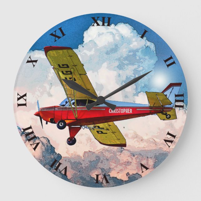 Red Blue Yellow Personal Aircraft mit Ihrem Namen Große Wanduhr (Vorderseite)