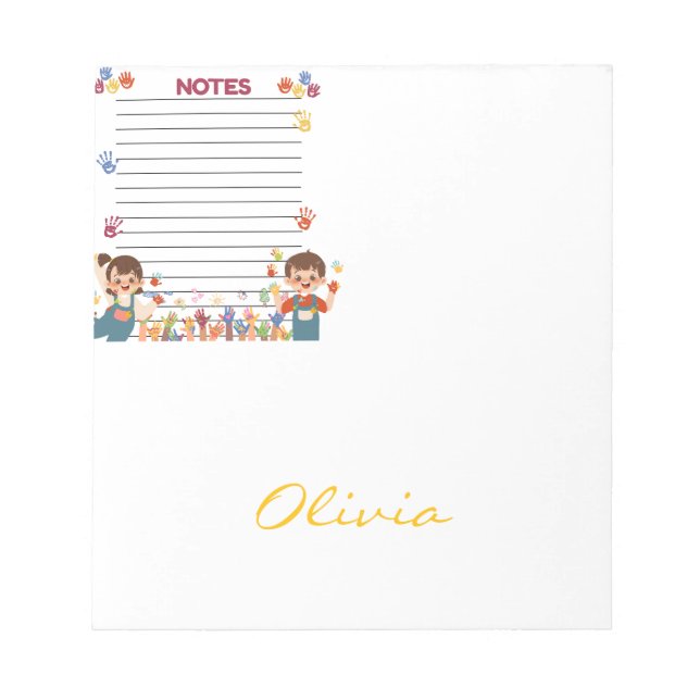 Red Blue Yellow Playful Kids Personalized Notepad Notizblock (Vorderseite)
