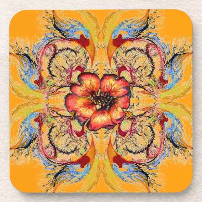 Red Blue Yellow Viktorianische Blume Fantasy Getränkeuntersetzer (Vorderseite)