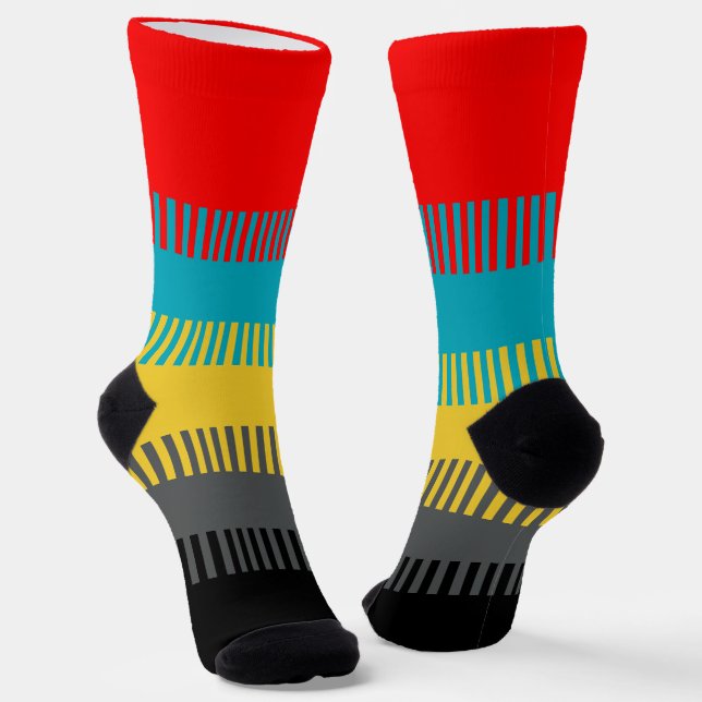 Red Blue Yellow White Grey Chic Einzigartiges Must Socken (Gewinkelt)