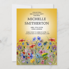 Red Blue Yellow Wildblumen 90. Geburtstag Einladung