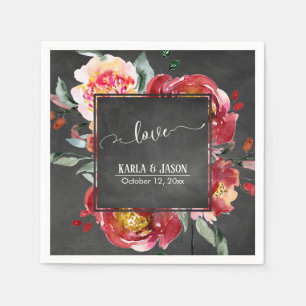 Red Blume Bouquet Liebe Typografie auf Chalkboard Serviette