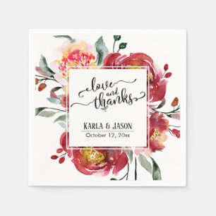 Red Blume Bouquet, Liebe und Dank Typografie Serviette