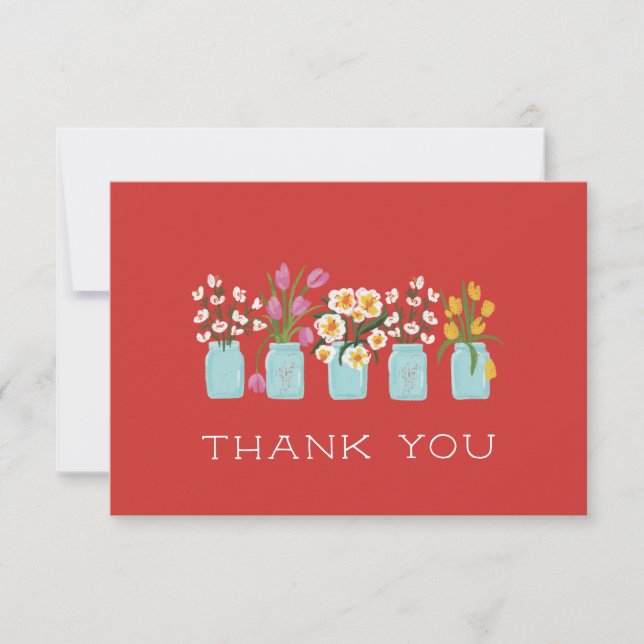 Red Blume Cart Matching Mason Jar Dankeskarte (Vorderseite)