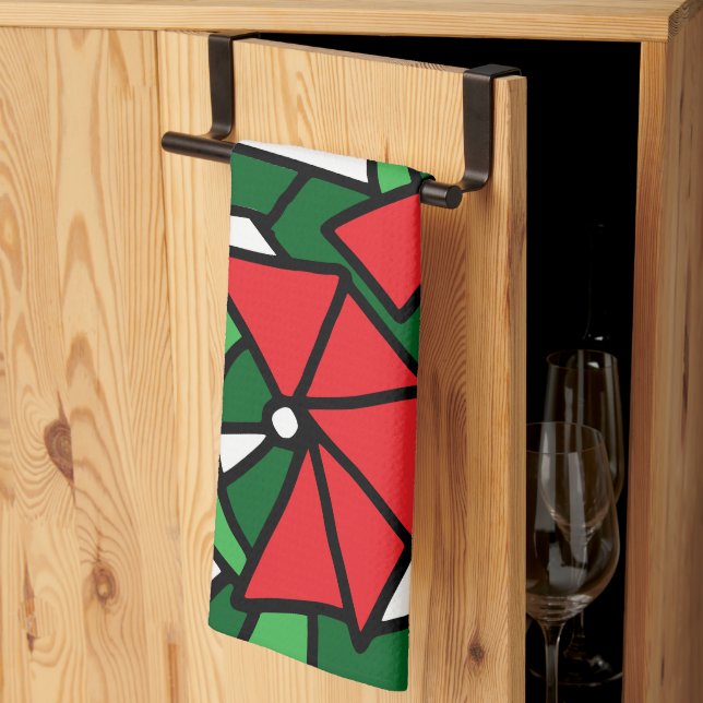 Red Blume Doodle Art Geschirrtuch (Drittel gefaltet)