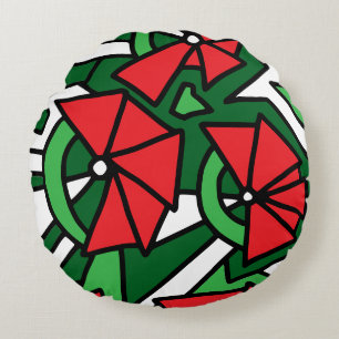 Red Blume Doodle Art Rundes Kissen