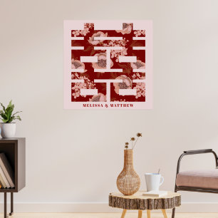 Red Blume Double Happiness Chinese Wedding Poster