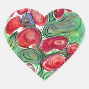 Red Blume Fantasy Herz-Aufkleber