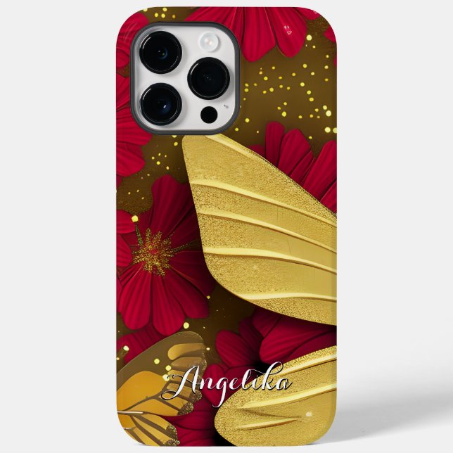 Red Blume Gold Glitzer Personalisiert Name Case-Mate iPhone Hülle (Rückseite)