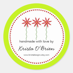 Red Blume Label für handgefertigte Elemente Runder Aufkleber