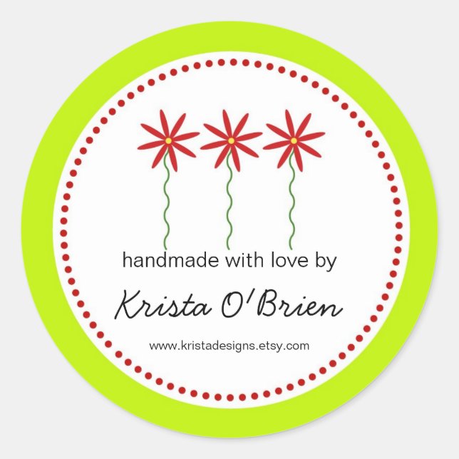 Red Blume Label für handgefertigte Elemente Runder Aufkleber (Vorderseite)
