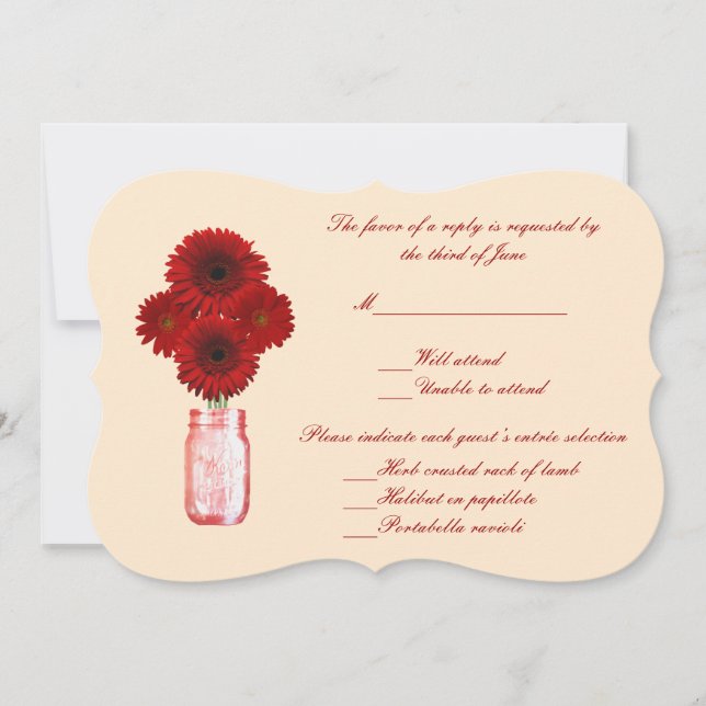 Red Blume Mason Jar Response Card Einladung (Vorderseite)