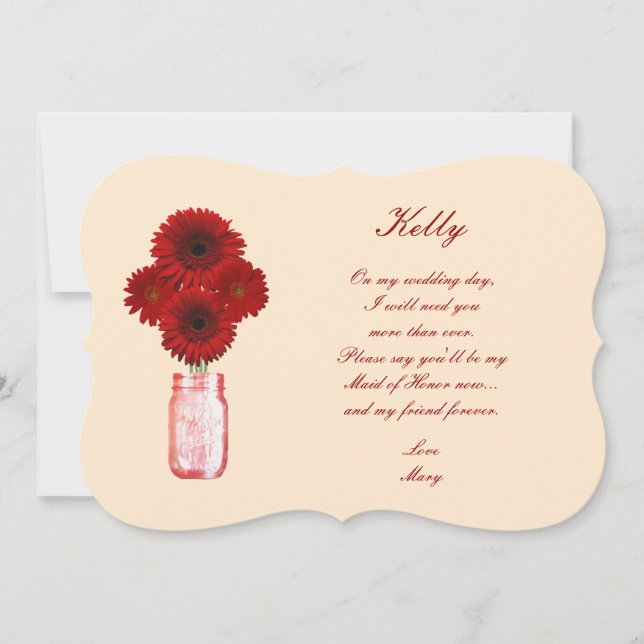 Red Blume Mason Jar Trauzeugin Card Einladung (Vorderseite)