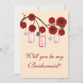 Red Blume Mason Jars Bridesmaid Card Einladung