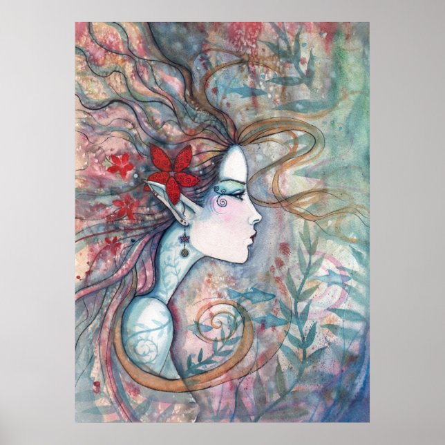 Red Blume Mermaid Poster von Molly Harrison (Vorne)