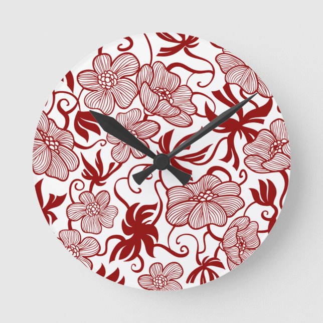 Red Blume Patch Wall Clock Runde Wanduhr (Vorderseite)