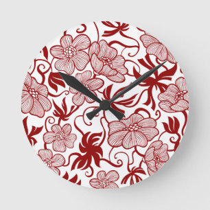 Red Blume Patch Wall Clock Runde Wanduhr