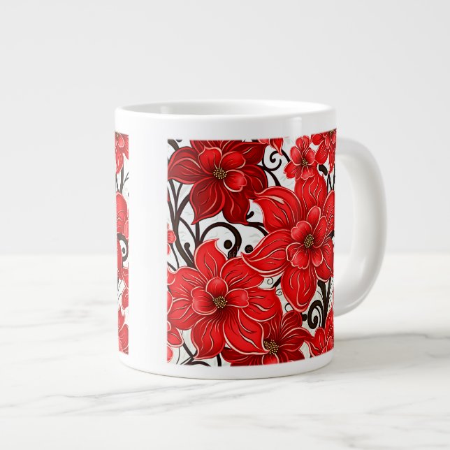 Red Blume Pattern Jumbo Tasse (Vorderseite Rechts)