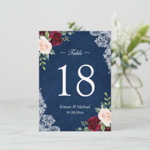 Red Blush Bloral Navy Blue Hochzeitssemble Tischnu