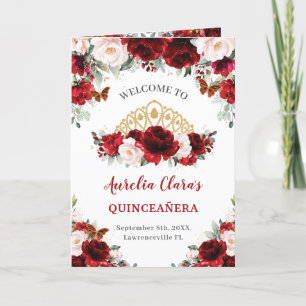 Red Blush Floral Gold Quinceñera Orden der Veranst Programm