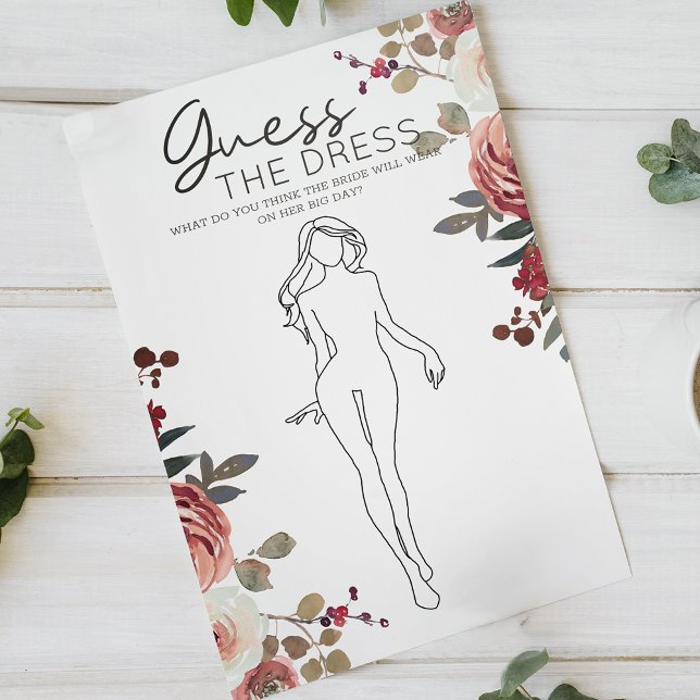 Red Blush Floral Rose Bridal Game Guess the Dress Flyer (Von Creator hochgeladen)