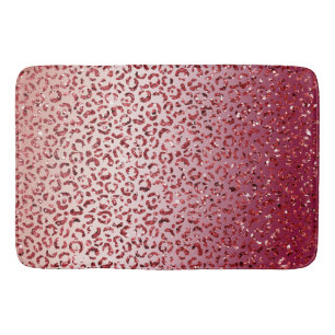Red Blush Pink Glitzer Sparkard Leopard Print Badematte