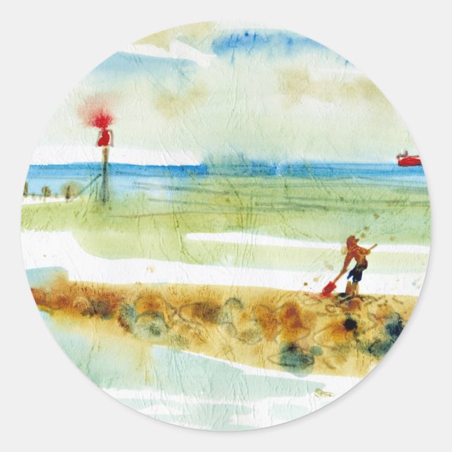 Red Boat in Mundesley, Norfolk Runder Aufkleber (Vorderseite)