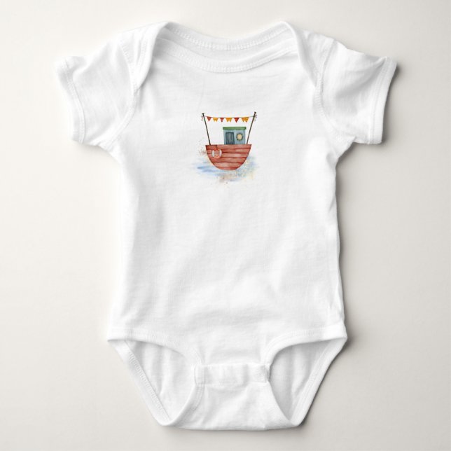 Red Boat on Ocean T-Shirt Baby Strampler (Vorderseite)