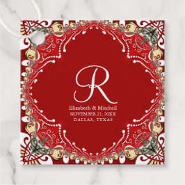 Red Bohemisch Batik Monogram Wedding Geschenkanhänger