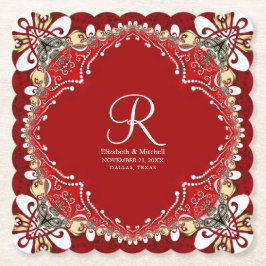 Red Bohemisch Batik Monogram Wedding Untersetzer