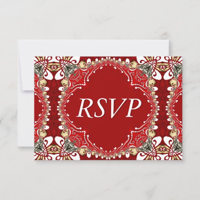 Red Bohemisch Batik Wedding RSVP Karte (Vorderseite)