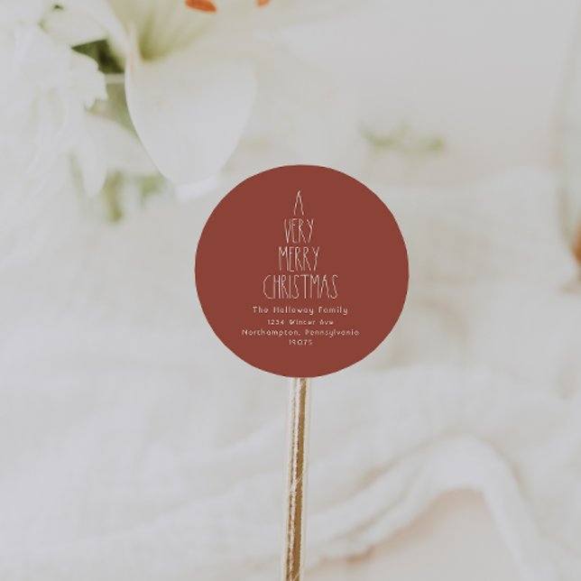 Red Boho A Sehr frohe Weihnachten Umschlag Aufkleb Runder Aufkleber (Von Creator hochgeladen)