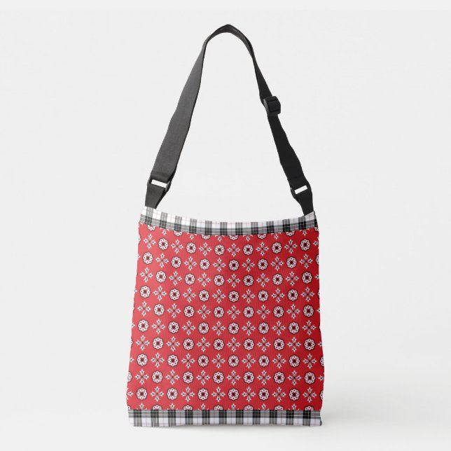 Red Boho Bandana Print Tragetaschen Mit Langen Trägern (Vorderseite)