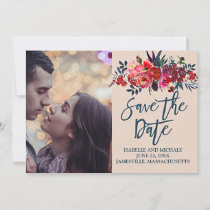 Red Boho Floral Foto Save the Date Karte