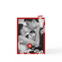 Red Boho Floral Peacock Double Xi Chinesische Hoch