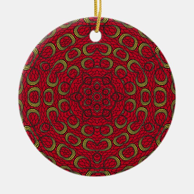 Red Boho Mandala Geometric Rosette Retro Hippie Keramik Ornament (Vorne)