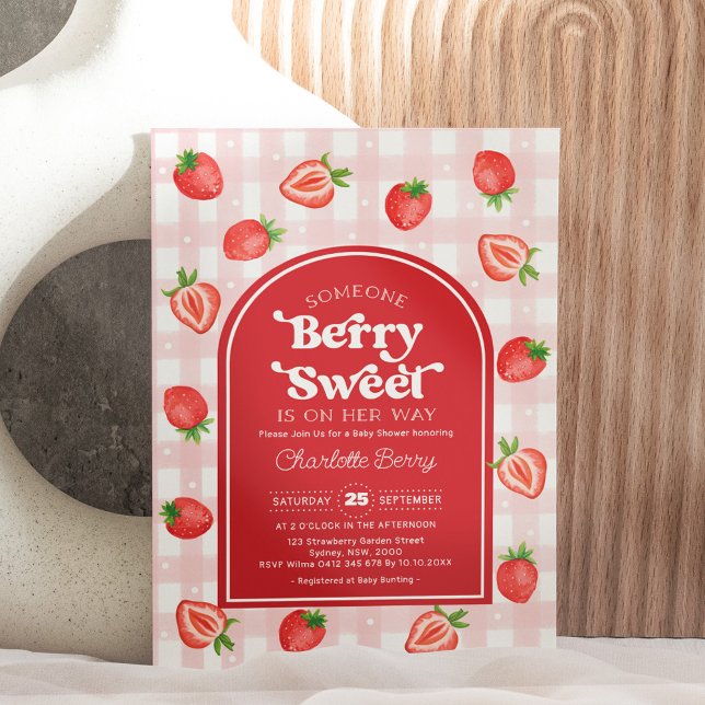 Red Boho Strawberry Berry Sweet Baby Girl Dusche Einladung (Von Creator hochgeladen)