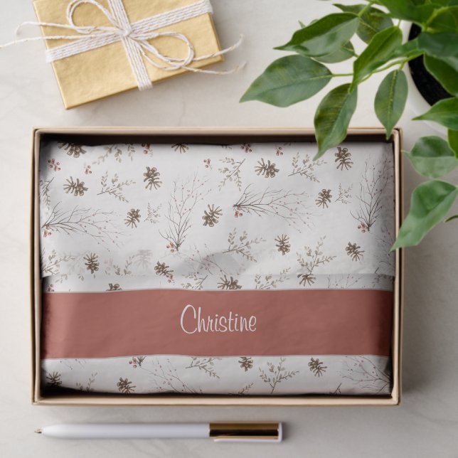 Red Boho Woodland Winterberry Monogram Seidenpapier (Geschenk)
