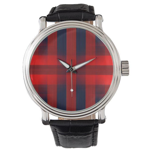 Red Bokeh Buffalo Plaid Armbanduhr (Vorderseite)