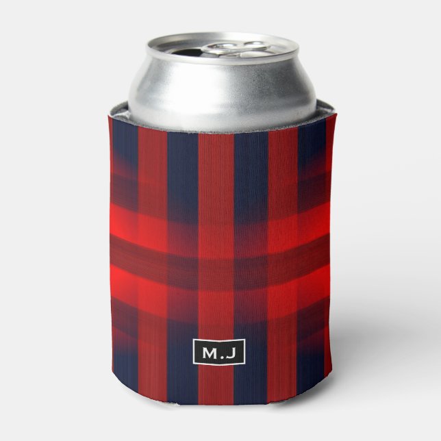 Red Bokeh Buffalo Plaid Monogram Dosenkühler (Kanne Vorderseite)