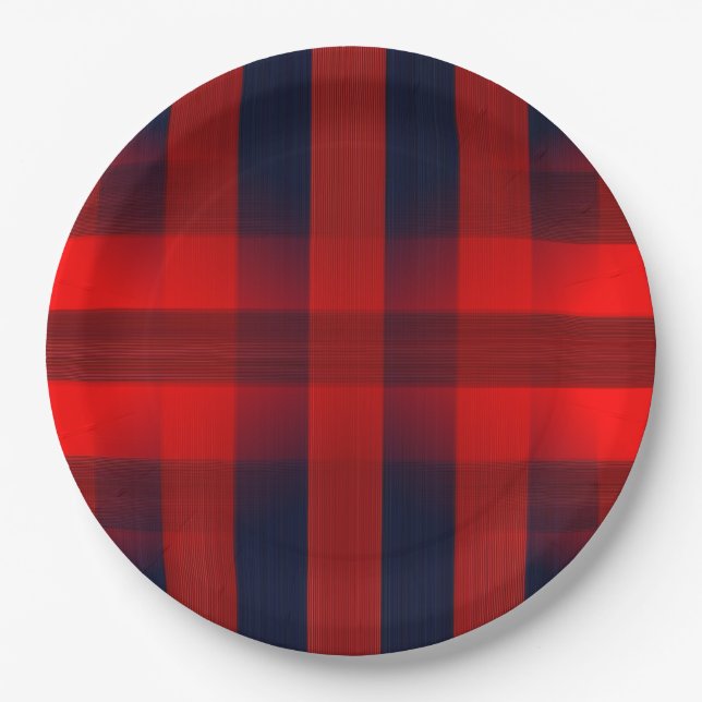 Red Bokeh Buffalo Plaid Pappteller (Vorderseite)