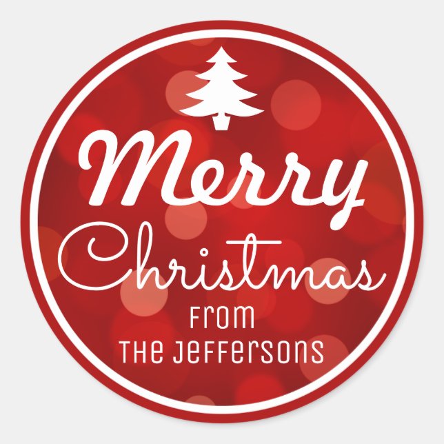 Red Bokeh Hintergrund Custom Christmas Runder Aufkleber (Vorderseite)