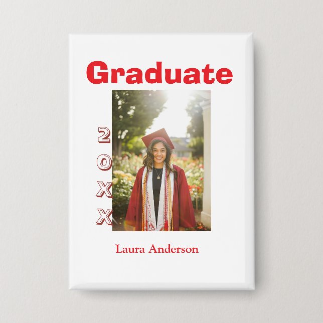 Red bold photo graduation add name class text button (Vorderseite)