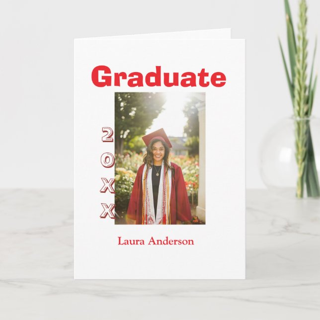 Red bold photo graduation add name class text karte (Vorderseite)