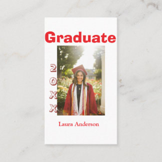 Red bold photo graduation add name class text visitenkarte
