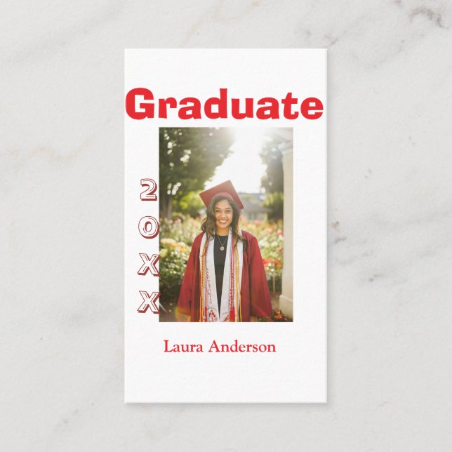 Red bold photo graduation add name class text visitenkarte (Vorderseite)