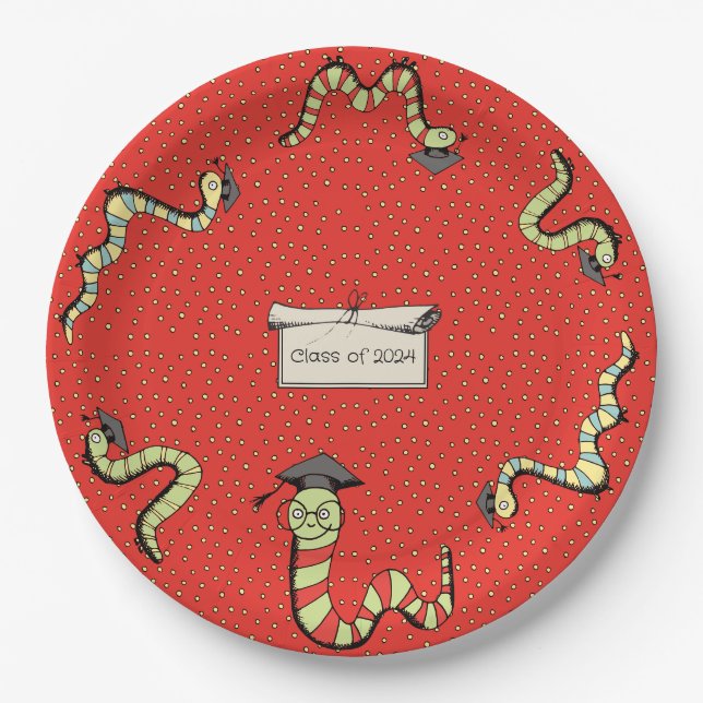 Red Bookworm Preschool Graduation Party Pappteller (Vorderseite)