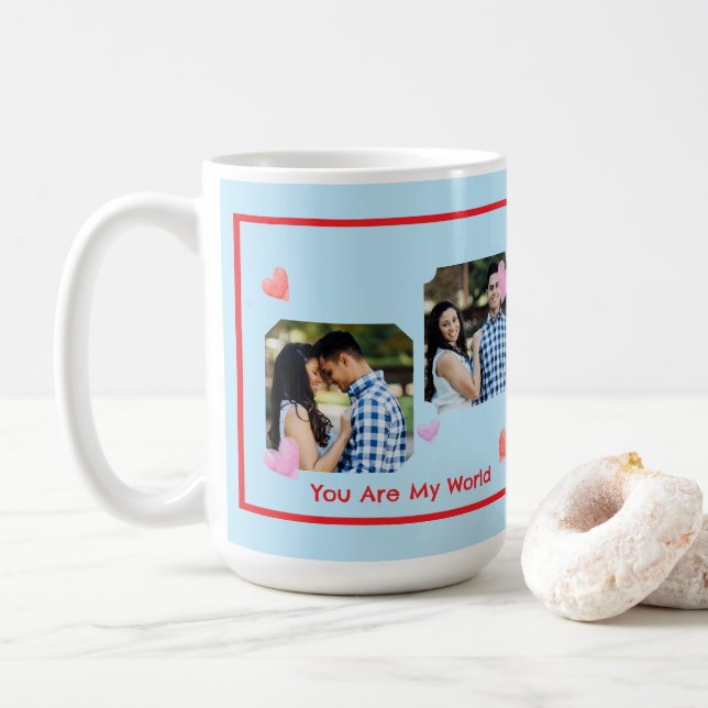 Red Border PHOTO Blue Valentine's Day NAME Kaffeetasse (Mit Donut)