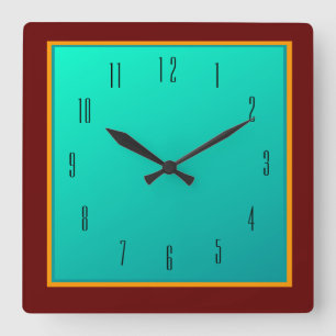 Red Border/ Sea Green Centre> Plain wall Clock Quadratische Wanduhr